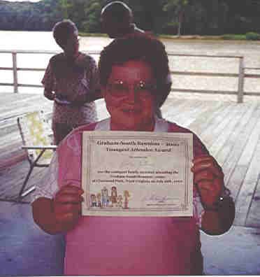 Great Grandma "Sissie" holding certificate